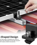 10 Pack Solar Panel Mounting Brackets 1.38 Inch Aluminum Alloy Roof Clamps With 304 Stainless Steel Fasteners installed on solar panel rails.