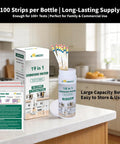 19 In 1 Water Quality Test Strips For Tap And Well Water Straight Up PH Hardness Chlorine Lead Nitrate Bacteria Testing Kit With 100 Heavy Duty Reagents Plus No Guesswork Readouts in a kitchen setting.
