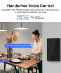 Woman controlling WiFi Smart Light Switch 2.4GHz Touch Wall Switch With Plug And Play Ease That Plays Nice With Alexa And Google Home RF433
