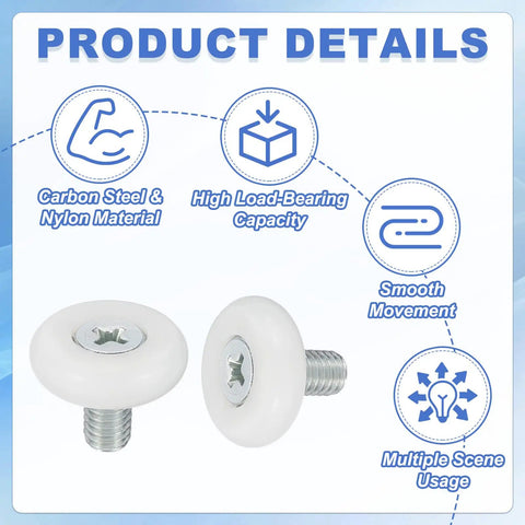 Ditch The Jittery Drawer With 19 mm White Slider Rollers Upgrade Your Cabinet Doors Sweet Slide Action Includes Screw And Wrench Heavy Duty Replacement Hardware 8 Piece White Set, carbon steel and nylon rollers.