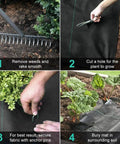 Step-by-step installation of Heavy Duty Weed Barrier Landscape Fabric 3.2 Oz Ground Cover 1.4 Ft By 50 Ft in garden.
