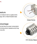 Rock Solid E10 Screw Base Miniature Bulbs 10 Pack 1.5V Warm Yellow Mini Lamps close-up of glass dome and metal base.