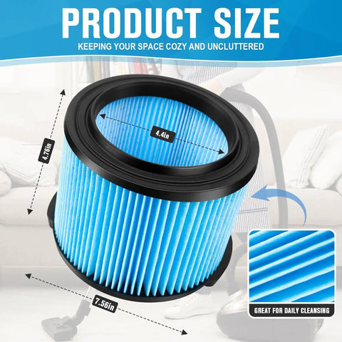 3-Layer Fine Dust And Dirt Wet Dry Vac Filter Replacement For 3-4.5 Gallon Portable Vacs Fits WD3050 WD4070 WD4080 WD4522 4000RV 4500RV 2 Pack dimensions