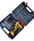 Badass 21V Cordless Drill And Rechargeable Electric Screwdriver Set For Home Workshop Projects in a black carrying case.