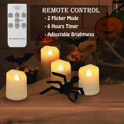 Rechargeable Flameless Tea Lights With Timer And Remote 12 Pack Flickering LED Votive Candles With Two USB Charging Cables Warm White Glow For Home Halloween And Xmas Decor Easy Peasy To Use And Low Maintenance displayed with remote