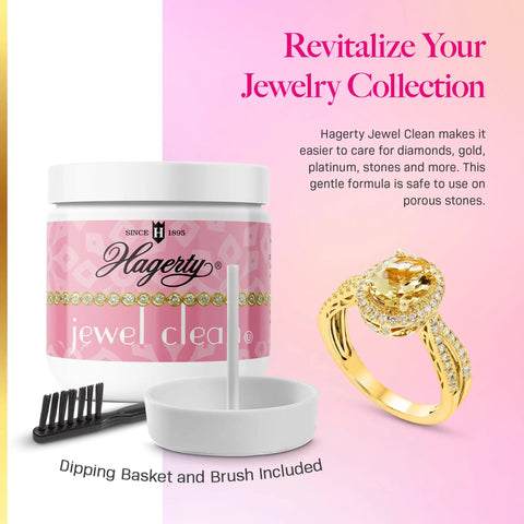 Top Tier Jewelry Cleaning Kit For Diamonds Gold And Platinum Sweeps Grime Away includes liquid solution, dipping basket, and brush.