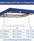 Beige Outdoor Swing Canopy Replacement Cover For Two Thirds Seat Patio Porch Chair Waterproof Sun Shade in blue, size chart shown
