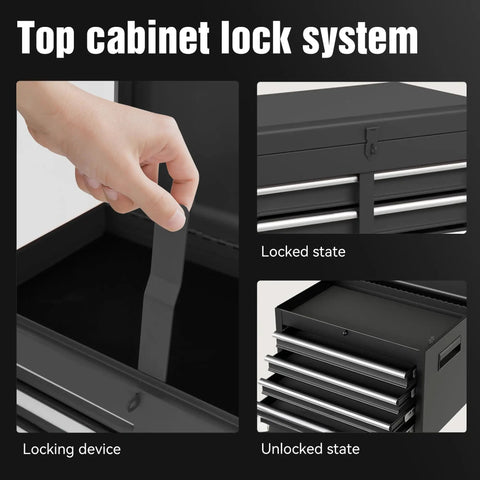 Top cabinet lock system of Badass Rolling Tool Chest With Detachable Top Box And Lockable Casters For Tough Shop Storage.