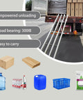 Gravity Driven Roller Conveyor Table With Foldable ABS Rollers And Stainless Steel Frame No Power Design For Warehouse Freight Handling And Smooth Material Flow set up at a truck unloading zone.