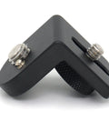 Mini Right Angle L-Shape Bracket Mount Plate Kit With 3/8-16 And 1/4-20 Screws, showcasing black aluminum design and dual screw threads.
