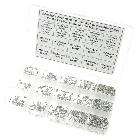TopShelf Phillips Pan Head Machine Screws And Hex Nuts Metric Assortment Kit Featuring 850Pieces Of JobsiteGrade Stainless Steel Hardware For NoFuss Daily Repairs in organized plastic case.