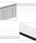 Heavy Duty 40 Piece Shutter Repair Kit With Corrosion Resistant Stainless Steel Staples Plus Tilt Rod Louver Pins For No Sweat Window Fixes That Really Get The Job Done Right, close-up of stainless steel shutter staples.