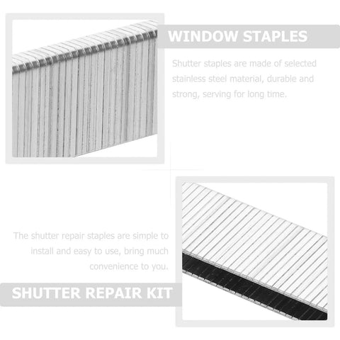 Heavy Duty 40 Piece Shutter Repair Kit With Corrosion Resistant Stainless Steel Staples Plus Tilt Rod Louver Pins For No Sweat Window Fixes That Really Get The Job Done Right, close-up of stainless steel shutter staples.