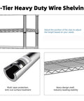 4-Tier Heavy Duty Steel Wire Shelving Unit with Adjustable Height for optimal organization and stability.