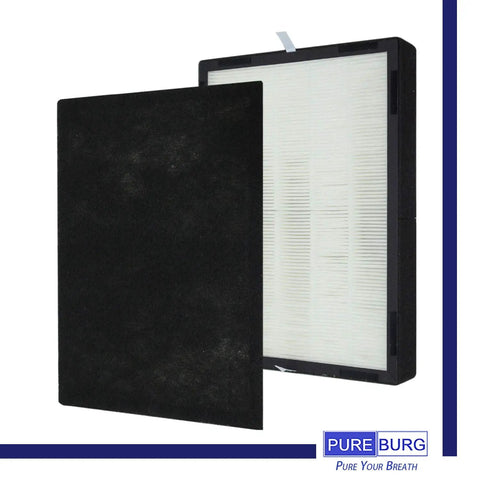 Replacement H13 True HEPA Filter Set With Four Activated Carbon Pre Filters For LivePure LP350 Series shown close up.
