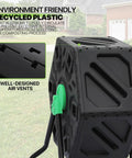 80 Gallon Outdoor Compost Bin BPA Free Material All Season Durable Yet Lightweight with visible air vents and recycled plastic.