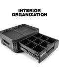 StackTech 1 Drawer Tool Box With Auto Latching Drawers, 50 lb capacity showing 8 dividers for organized storage