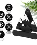 Heavy Duty Snowboard Wall Mount Set Space Saving Indoor Board Rack For Garage Or Bedroom, black mount with mountain design.