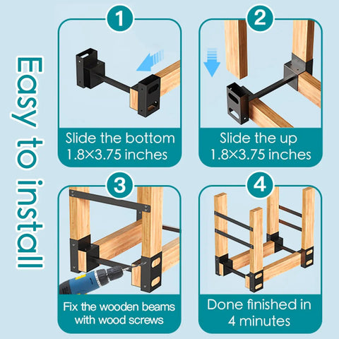 Steps for installing Adjustable Firewood Rack Set Of 4 For Outdoor And Indoor Use Heavy Duty Steel Log Stacking Stand Brackets.