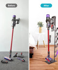 Before and after use of Durable Floor Storage Stand For Dyson V15 Detect V11 V10 V8 V7 V6 Cordless Vacuum Cleaners.