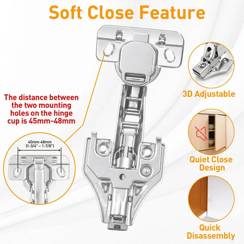 Heavy Duty 175 Degree Face Frame Cabinet Hinges For Full Overlay Kitchen Doors Universal 45Mm And 48Mm Mounting Plate with soft close feature