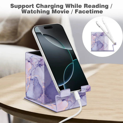 Pencil Holder With Phone Stand And Eyeglasses Organizer Desktop Desk Or Nightstand Organizer In Lilac Marble with phone charging