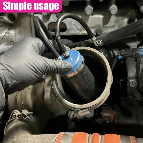 Universal Intake Adapter For Main Street Auto Smoke Machine Evap Leak Diagnostic Testing 12V High Temp Silicone Bladder Tool Tough Seal Accessory For Any Daily Ride Black in use during vehicle inspection.