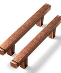 Six Pack 3 Inch Hole Center Antique Copper Zinc Alloy Cabinet Pulls showing top view of two parallel drawer handles.