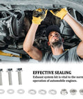 Premium Stainless Steel 3 Inch Exhaust Flange Gasket Repair Kit With Heavy Duty Bolts used by a mechanic under a vehicle for sealing.