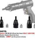 Self Locking Rivet Nut Gun Head Set M6 M8 M10 For LM07 Pneumatic Rivet Nut Gun displayed with model heads