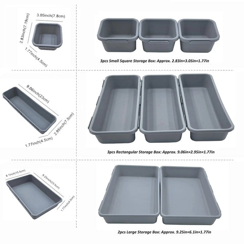 8 Piece Interlocking Drawer Organizer Trays Set In Light Gray Plastic, Modular Storage Bins For Kitchen, Bathroom, Office And Desk Drawers, Customizable To Fit Any Size Drawer, Non Slip And Mess Free