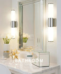 Two Light Vanity Lights With Milk Glass Shade In Chrome Finish Up And Down Wall Sconces for Bathroom Mirror Lighting