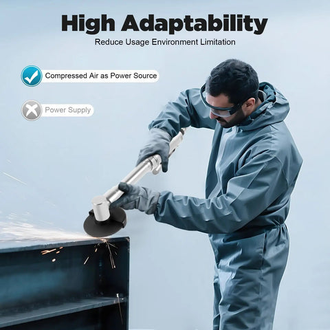 Rugged Pneumatic Cut Off Tool With Long Handle Air Angle Grinder in use, cutting metal with sparks flying.