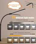 Double Head LED Desk Lamp With 24W Power showing adjustable arm, dimmable brightness, color temperature modes, home office use