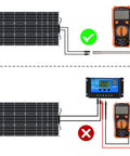 Wiring diagram showing correct and incorrect connections for 10 Pack Flexible Monocrystalline Solar Panels 100 Watts Each.