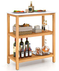 Outdoor Wooden Sideboard With Marble Look Countertop And Three Tier Acacia Buffet Organizer For Patio Yard Ready Potting Bench And Plant Stand For Backyard Garden And Deck Entertaining And Storage with beverages and snacks displayed.