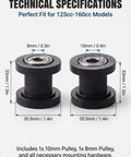 Make Your Ride Feel Sweet By Killing Chain Slack With This 2 Piece Universal Chain Tensioner Pulley Kit For Mini Bikes Pit Bikes ATVs And Dirt Bikes 125cc 140cc 160cc Black specifications with dimensions.