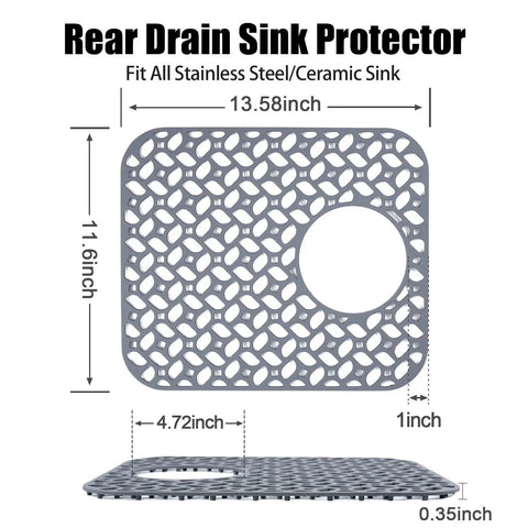 Two Pack Silicone Sink Protector Mats For Kitchen Sinks No Slip Scratch Resistant Grid Mats For Rear Drain Gray 13.58 X 11.6 Inches Keeps Counters Safe And Scratch Free.