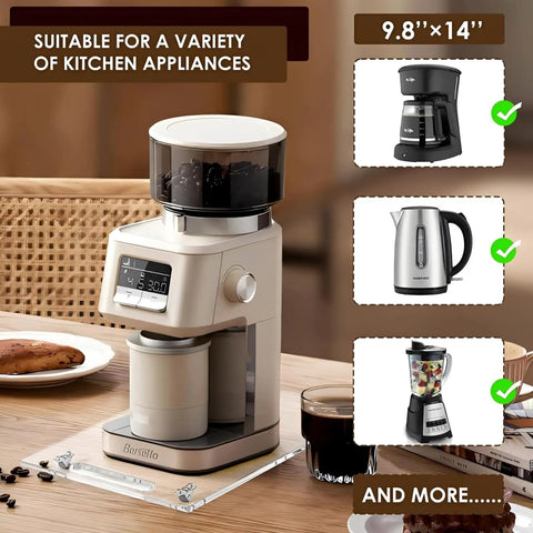 Premium Acrylic Appliance Slider With Quiet Rubber Wheels Moves Heavy Coffee Makers Mixers And Air Fryers Like A Breeze on countertop.