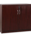 Go Hard And Stay Organized With This Boss Level Two Door Mahogany Laminate Storage Cabinet Measuring 36 X 22.5 X 29.5 Inches with secure lock.