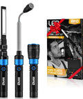 6500 Lumen Rechargeable Flashlight With 3 In 1 LED Work Light, Magnetic Base, Pick Up Tool, 5000mAh Battery in packaging.
