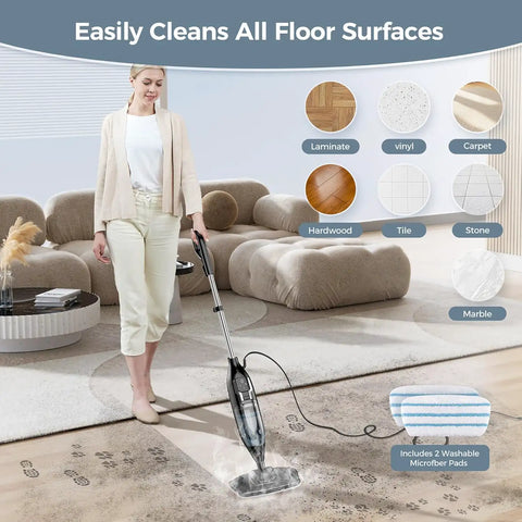 Top Shelf Handheld Steam Mop And Tough Stain Remover With Twelve Snap Swap Tool Tips For Blistering Heat Output on multi-surface cleaning.