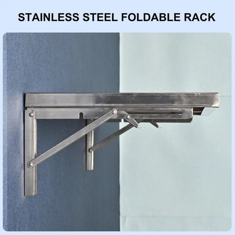 Heavy Duty Folding Wall Shelf With Thick Rust Proof Stainless Steel Hella Sturdy Floating Storage Rack mounted on wall.
