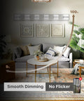 Living room with sofa and modern black vanity light fixtures over mirror three light 18.5 inch dimmable LED lighting.
