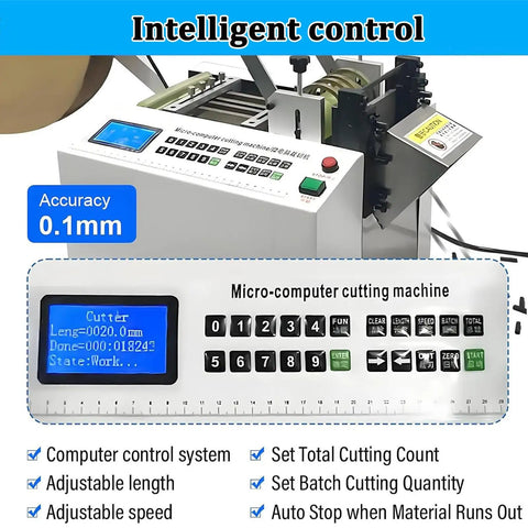 Heavy Duty Auto Tube Cutter Chops Heat Shrink And Plastic Sleeves With Crisp 0.1mm Precision Using Foolproof Cold Cut Tech, control panel details