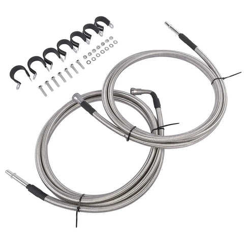 No Sweat Fuel Line Quick Fix Kit For Chevy Silverado Gmc Sierra 1500 Classic 2004 To 2007 V8 Gas Engine showing stainless steel hoses and connectors.