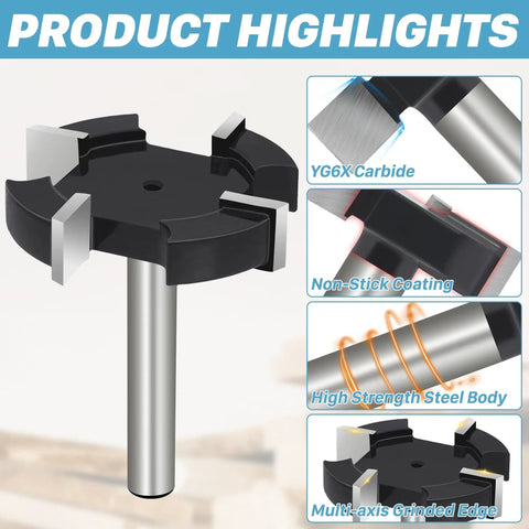 CNC Spoilboard Surfacing Router Bit With One Quarter Inch Shank And One And A Half Inch Diameter For Clean Burr Free Cuts In Woodworking Projects Three Tenths Inch Cutting Depth YG6X High Grade Steel Construction
