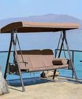Outdoor Swing Canopy Replacement Cover For 3 Seater Universal Patio Swing Waterproof Top Cover Beige 84X48X7To9 Inches