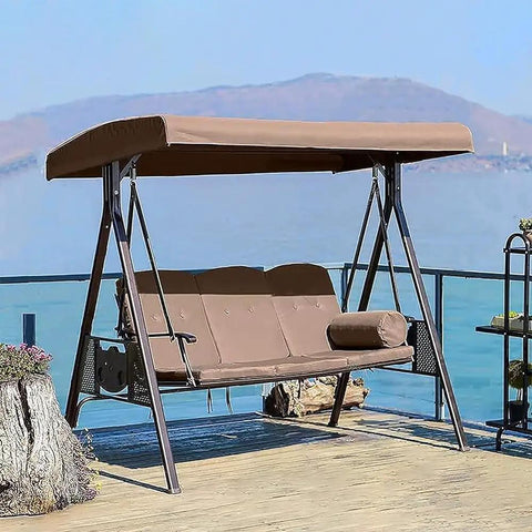 Outdoor Swing Canopy Replacement Cover For 3 Seater Universal Patio Swing Waterproof Top Cover Beige 84X48X7To9 Inches