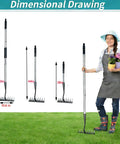 Adjustable Long Handle Weed Puller With 8 Tines Heavy Duty Design, shown at 28 to 60 inches, held by a gardener on grass.